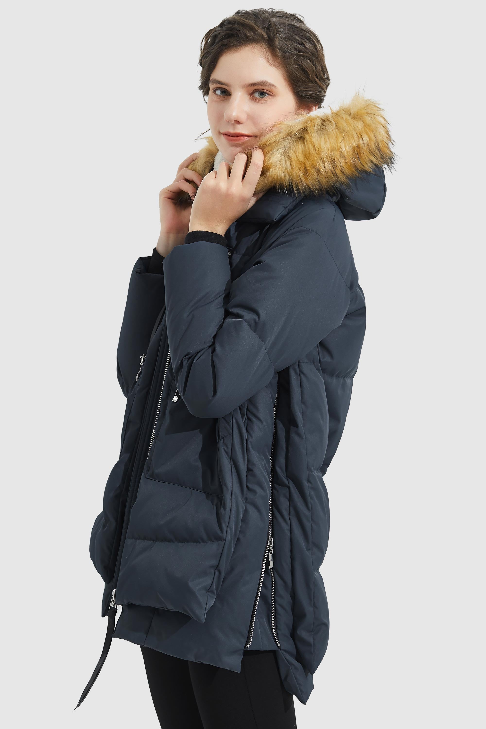 Orolay-092 Classics Thickened Down Jacket with Faux Fur Hood-Orolay 092 Classics Thickened Down Jacket with Faux Fur Hood women #color_Pageant Blue