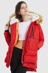 Orolay-092 Classics Thickened Down Jacket with Faux Fur Hood-Orolay 092 Classics Thickened Down Jacket with Faux Fur Hood women #color_Fiery Red