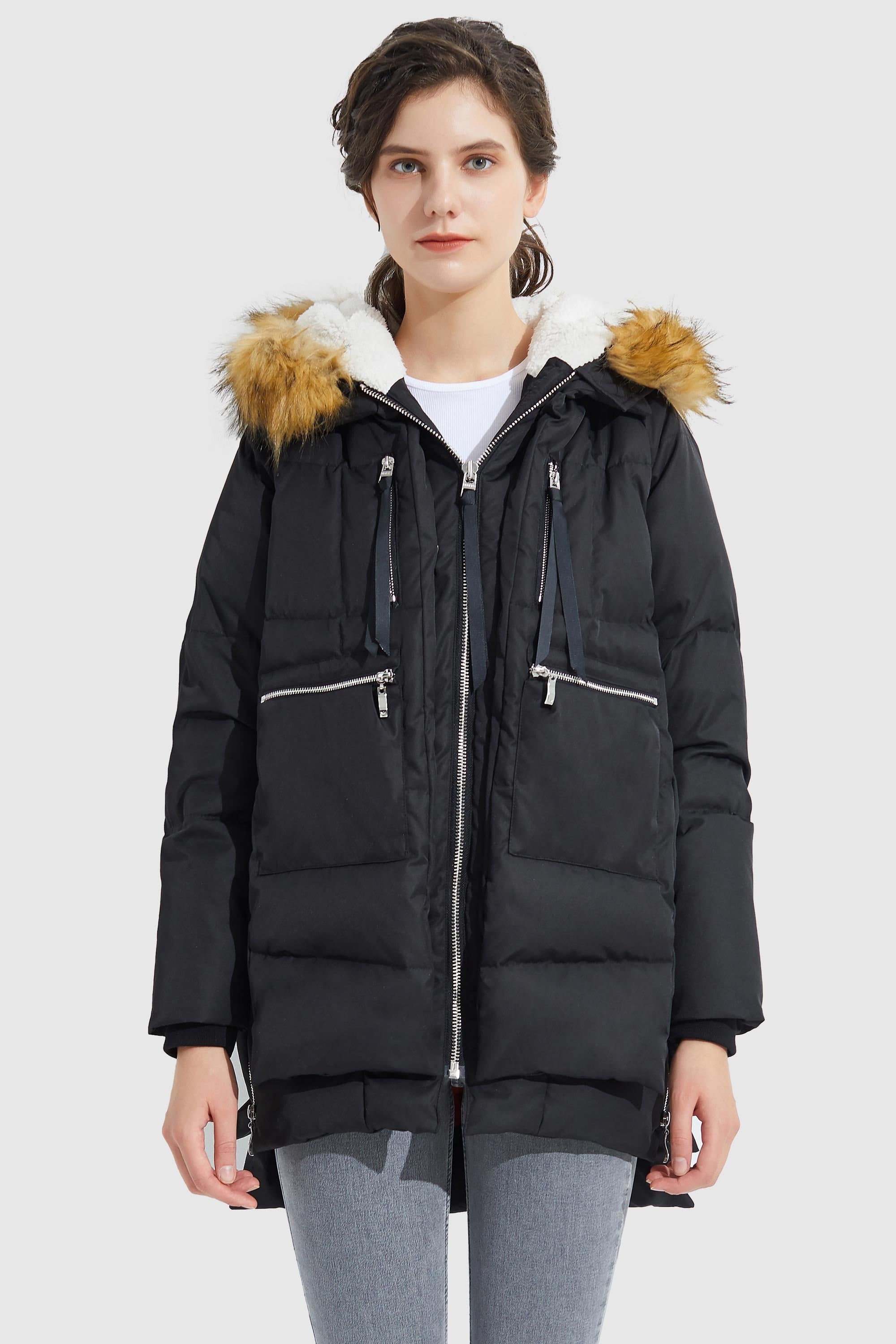 Orolay-092 Classics Thickened Down Jacket with Faux Fur Hood-Orolay 092 Classics Thickened Down Jacket with Faux Fur Hood women #color_Black