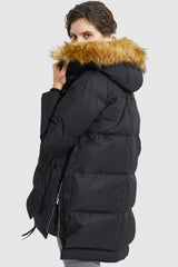 Orolay-092 Classics Thickened Down Jacket with Faux Fur Hood-Orolay 092 Classics Thickened Down Jacket with Faux Fur Hood women #color_Black