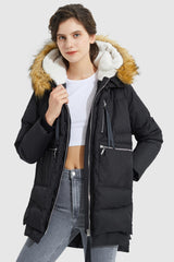 Orolay-092 Classics Thickened Down Jacket with Faux Fur Hood-Orolay 092 Classics Thickened Down Jacket with Faux Fur Hood women #color_Black