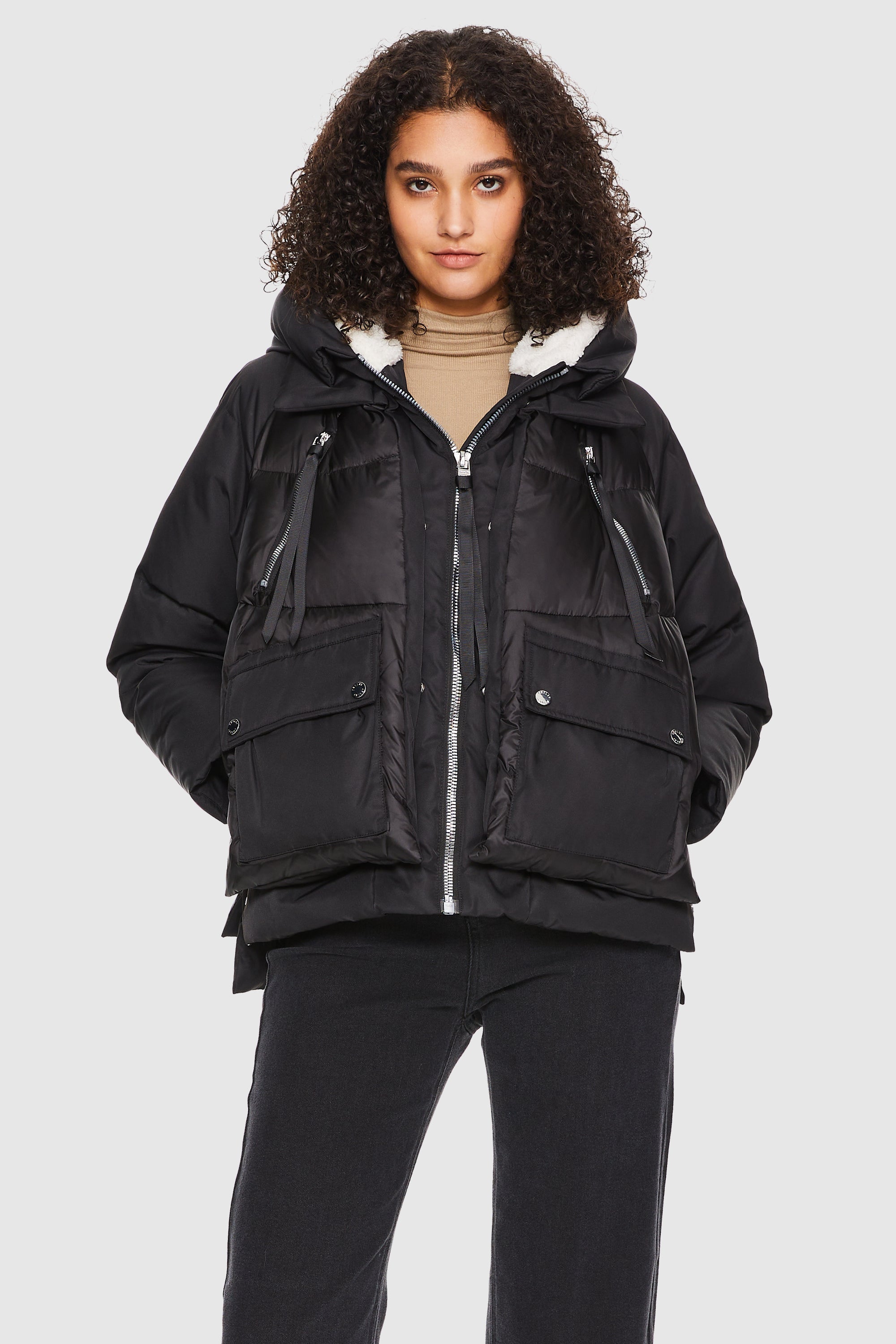 Orolay-092 Colorlay Cropped Hooded Puffer Jacket-#color_Black