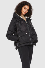 Orolay-092 Colorlay Cropped Hooded Puffer Jacket-#color_Black