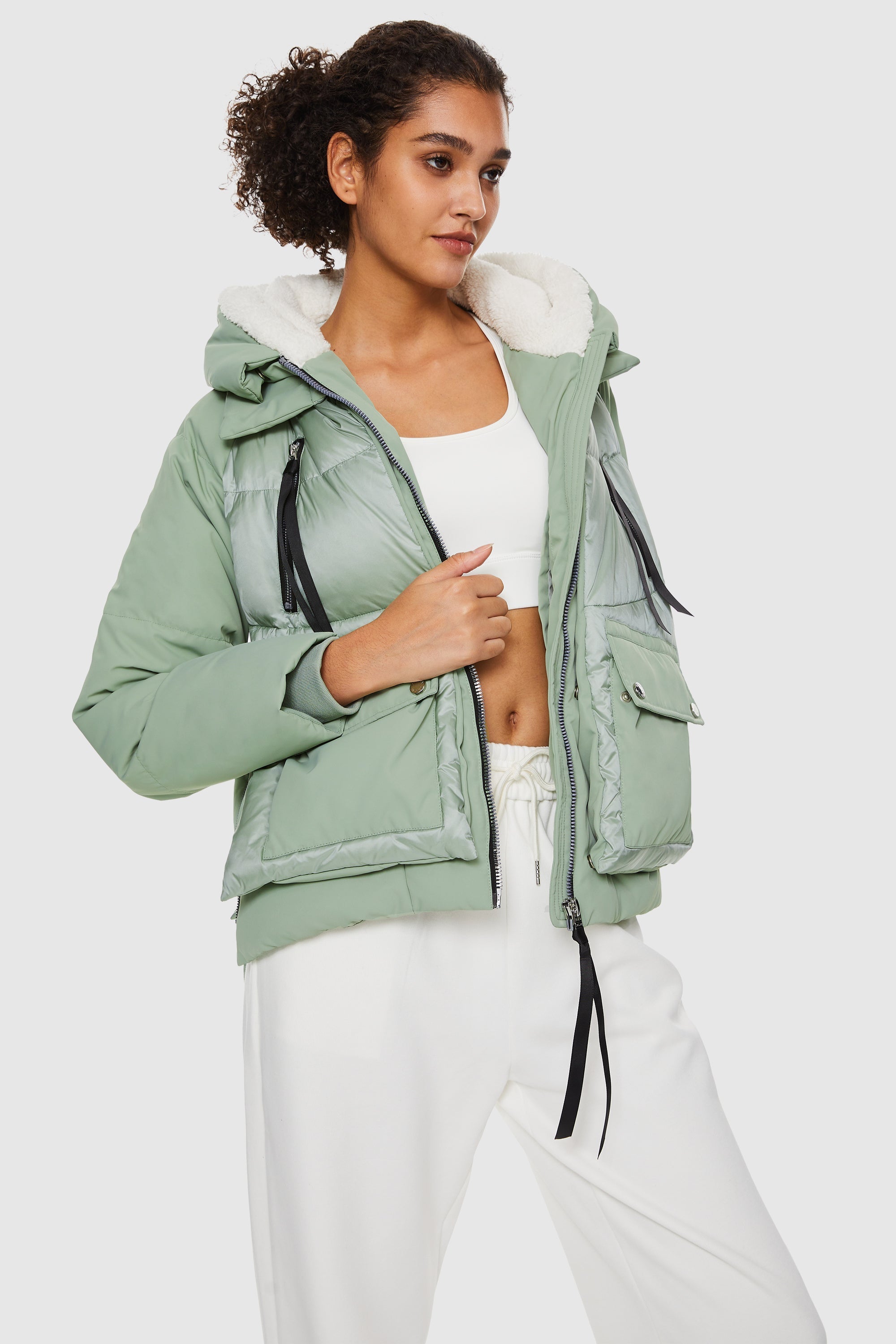 Orolay-092 Colorlay Cropped Hooded Puffer Jacket-#color_Sea Foam