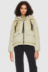 Orolay-092 Colorlay Cropped Hooded Puffer Jacket-#color_Almond Milk