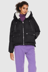 Orolay-092 Colorlay Knitted Brim Hooded Down Coat-#color_Black