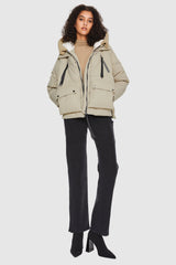 Orolay-092 Colorlay Knitted Brim Hooded Down Coat-#color_Almond Milk