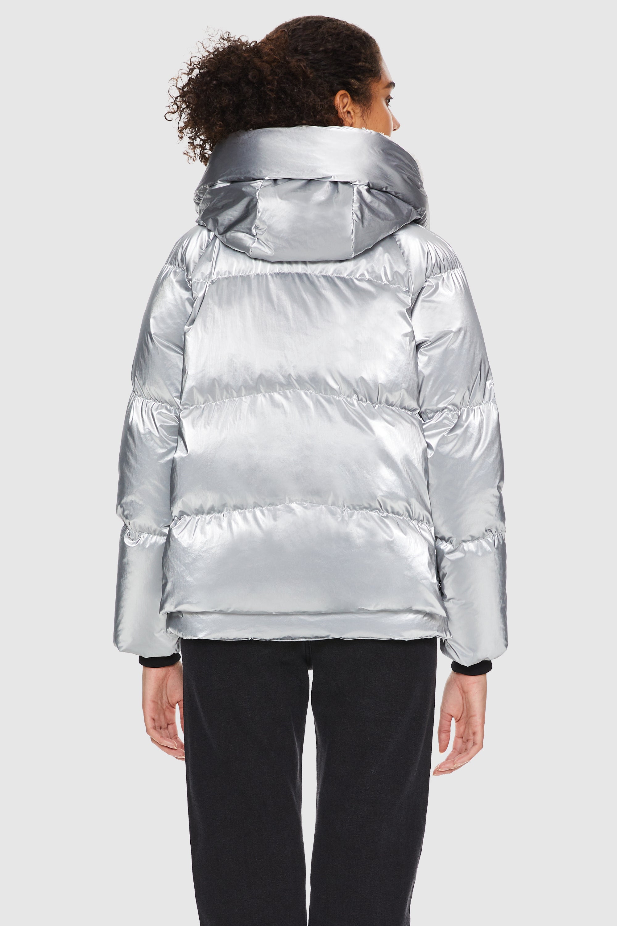 Orolay-092 Cosmos Cropped Crome Down Jacket-#color_Metallic Silver