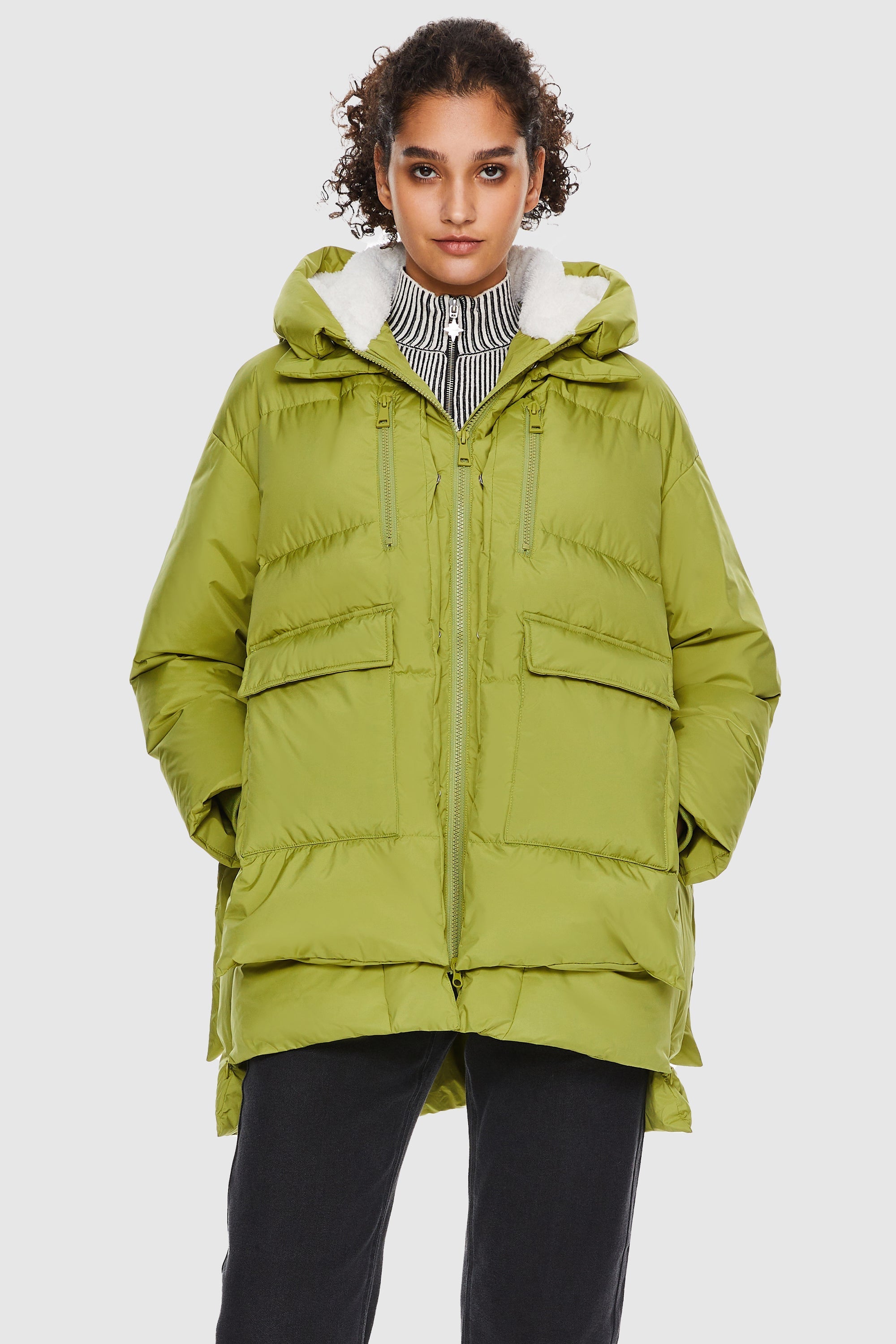 Orolay-092 O-Lab Hooded Down Jacket with Slitted Hem-#color_Green Oasis