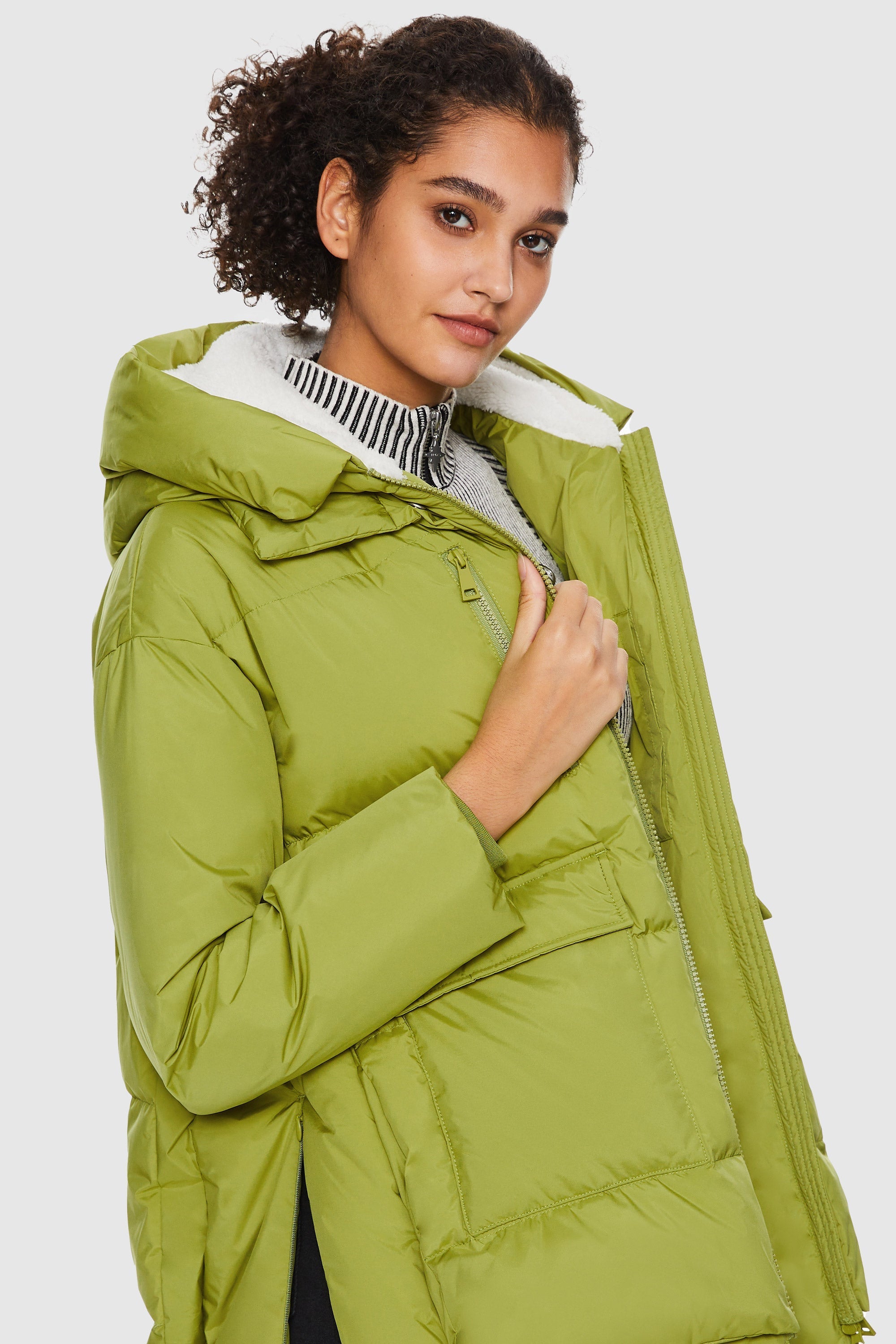 Orolay-092 O-Lab Hooded Down Jacket with Slitted Hem-#color_Green Oasis