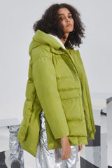 Orolay-092 O-Lab Hooded Down Jacket with Slitted Hem-#color_Green Oasis