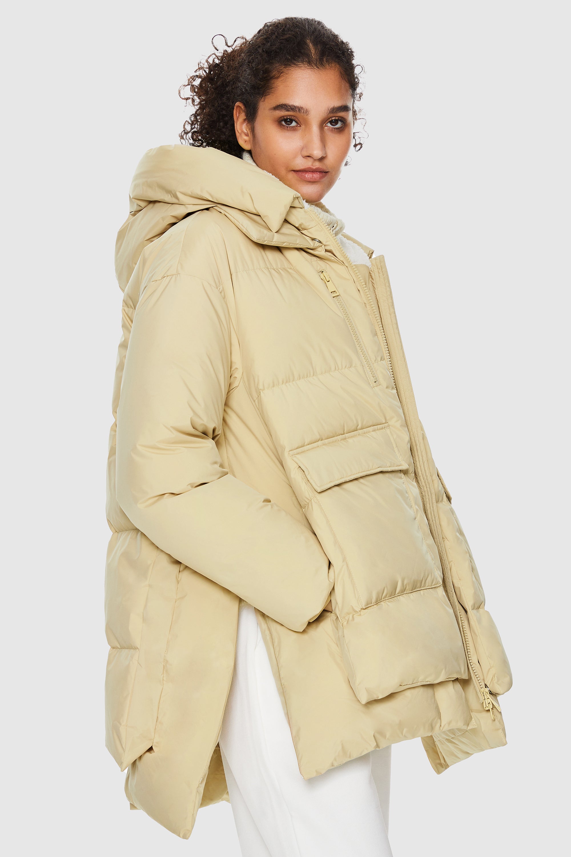 Orolay-092 O-Lab Hooded Down Jacket with Slitted Hem-#color_Summer Melon