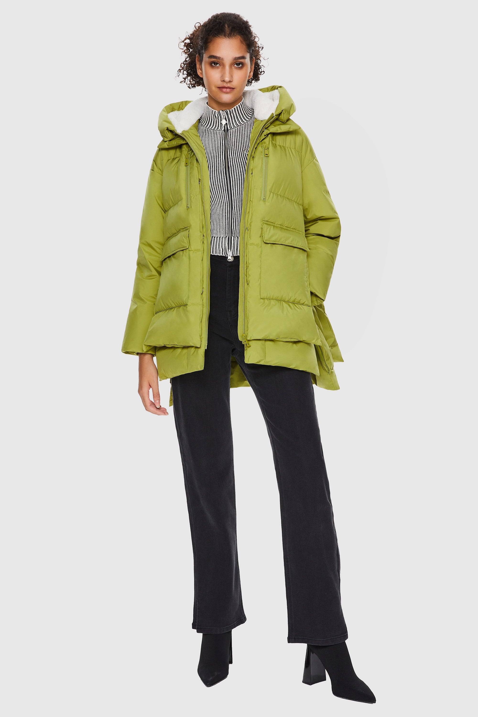 Orolay-092 O-Lab Hooded Down Jacket with Slitted Hem-#color_Green Oasis