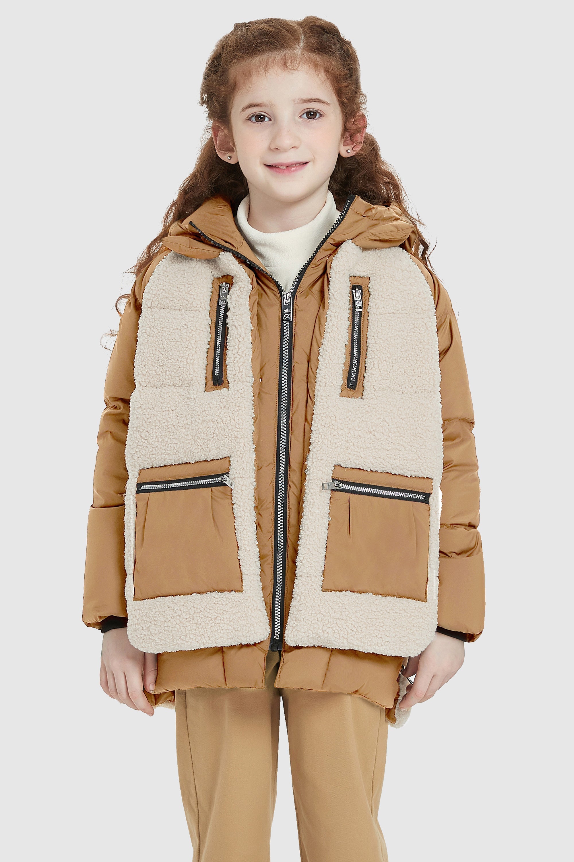 Orolay-092 O-Lab Kids Down Puffer-#color_Sand