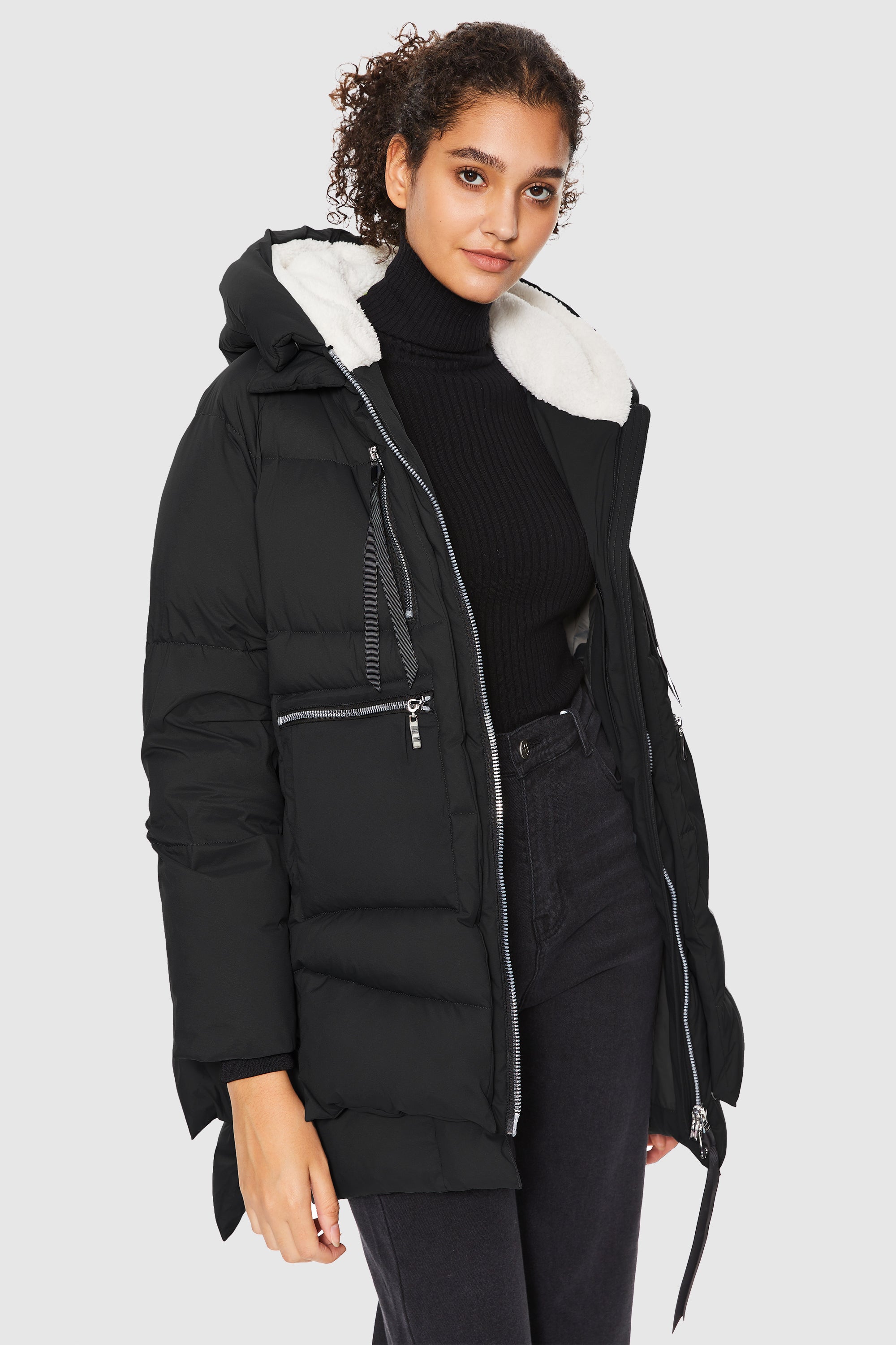 Orolay-092 Thickened Hooded Puffer Jacket-#color_Black