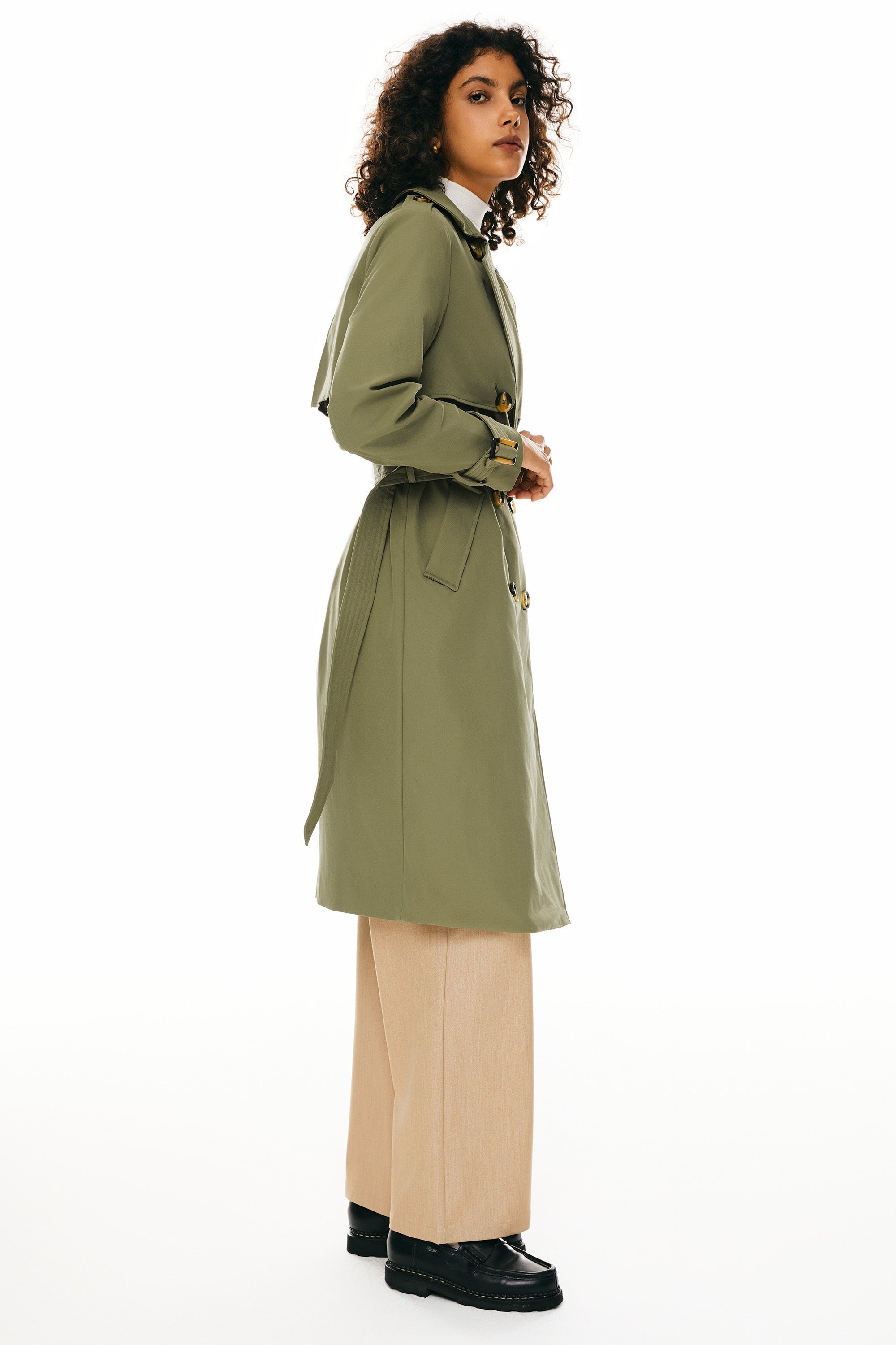 Orolay-3/4 Belted Double-Breasted Trench-women 3/4 Belted Double-Breasted Trench from Orolay - #color_Sage Green