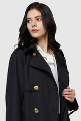 Orolay-3/4 Belted Double-Breasted Trench-women 3/4 Belted Double-Breasted Trench from Orolay #color_Black