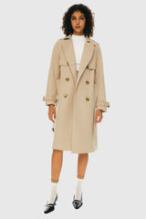 women 3/4 Belted Double-Breasted Trench from Orolay - #color_Frosted Almond