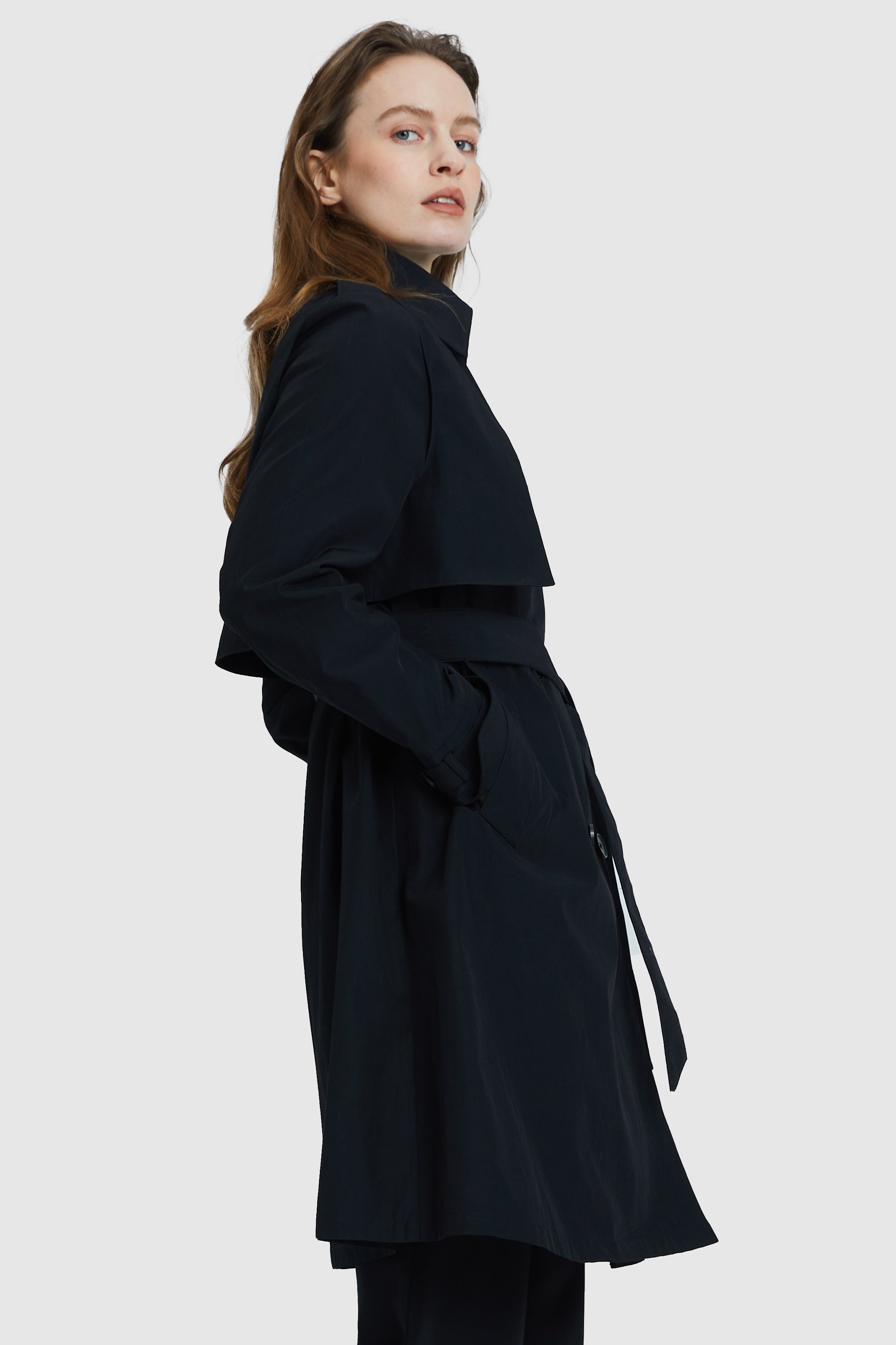 Orolay-3/4 Trench with Removable Vest-#color_Black