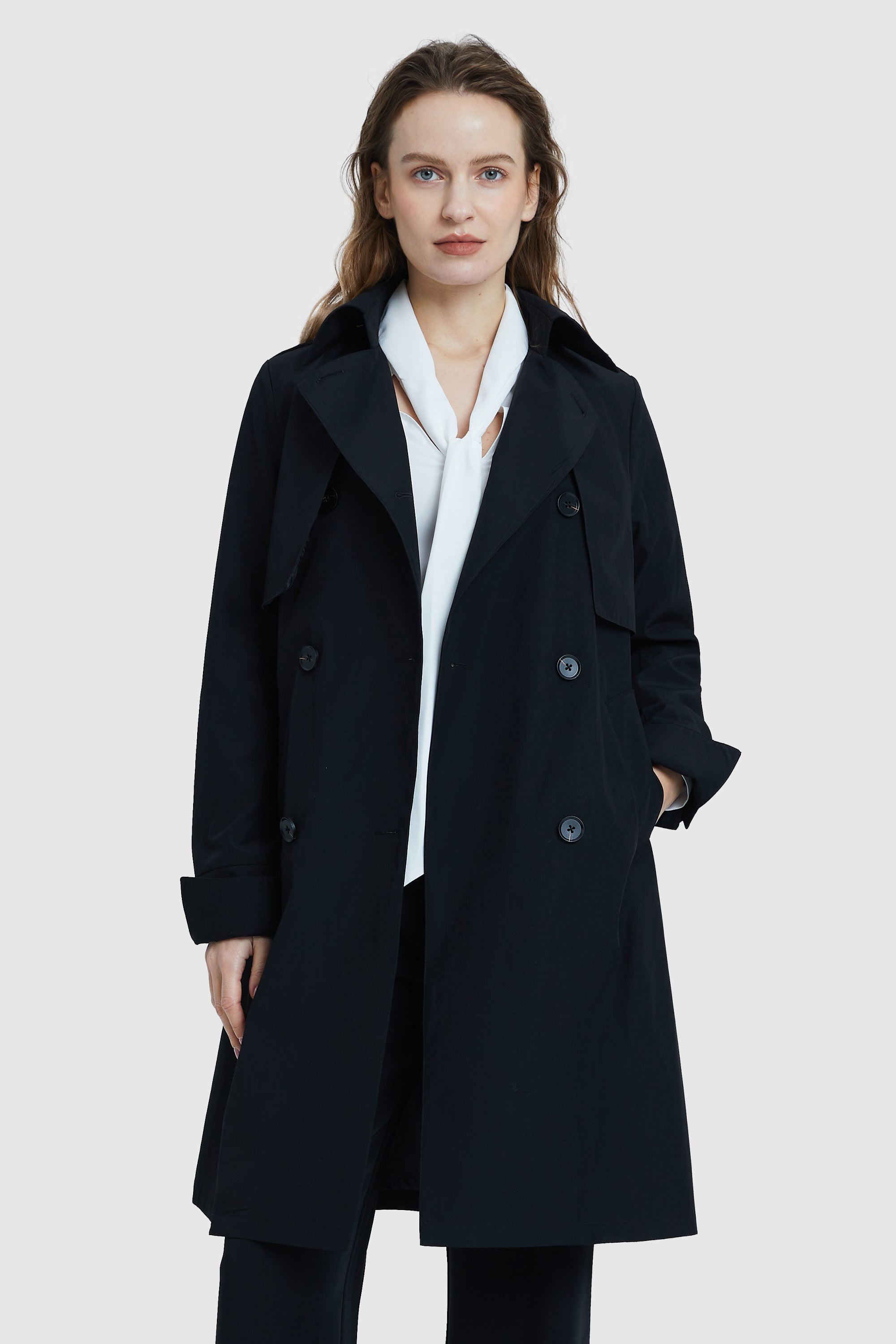 Orolay-3/4 Trench with Removable Vest-#color_Black