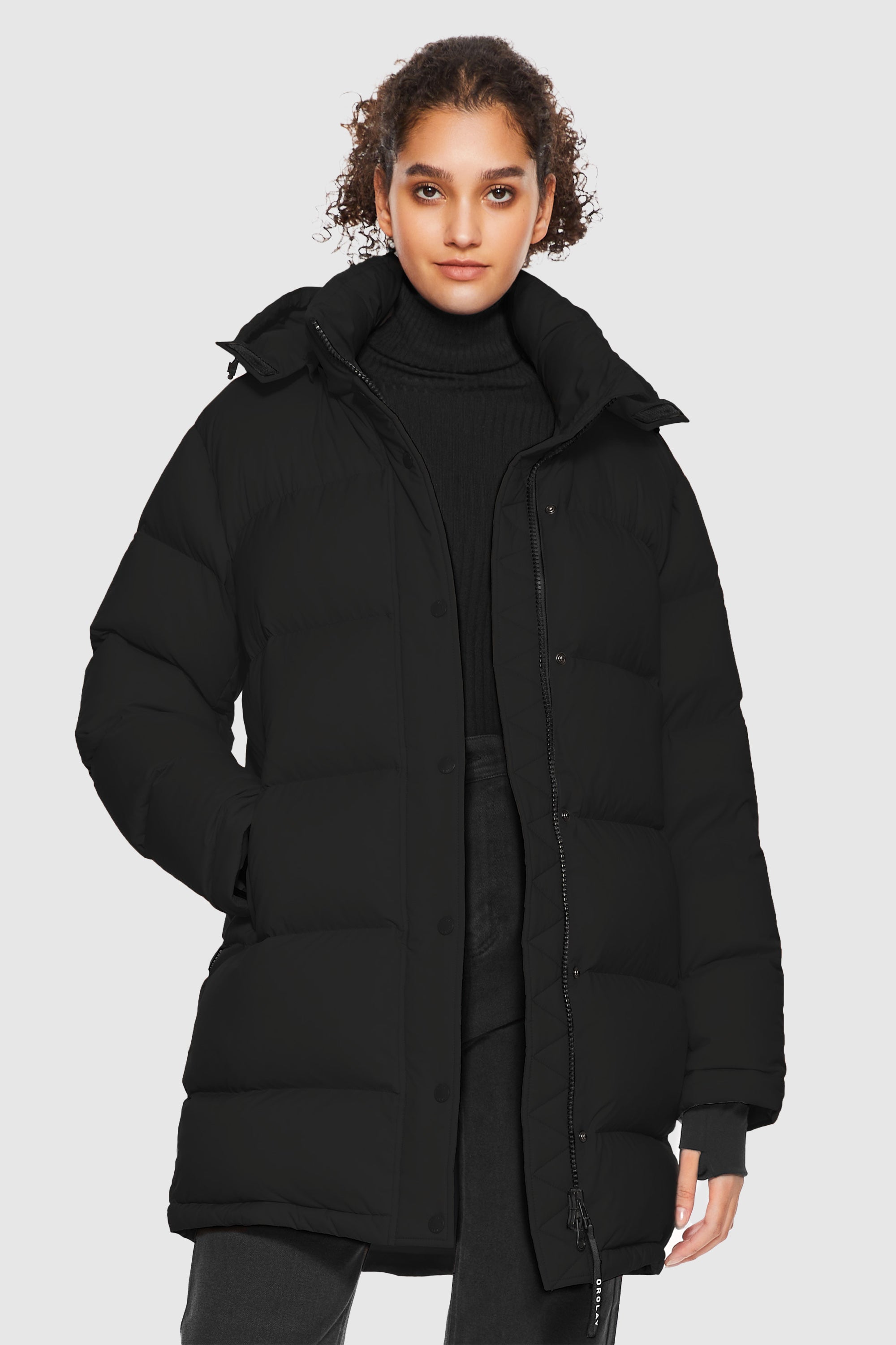 Orolay-Aurora Detachable Hood Down Puffer-#color_Black