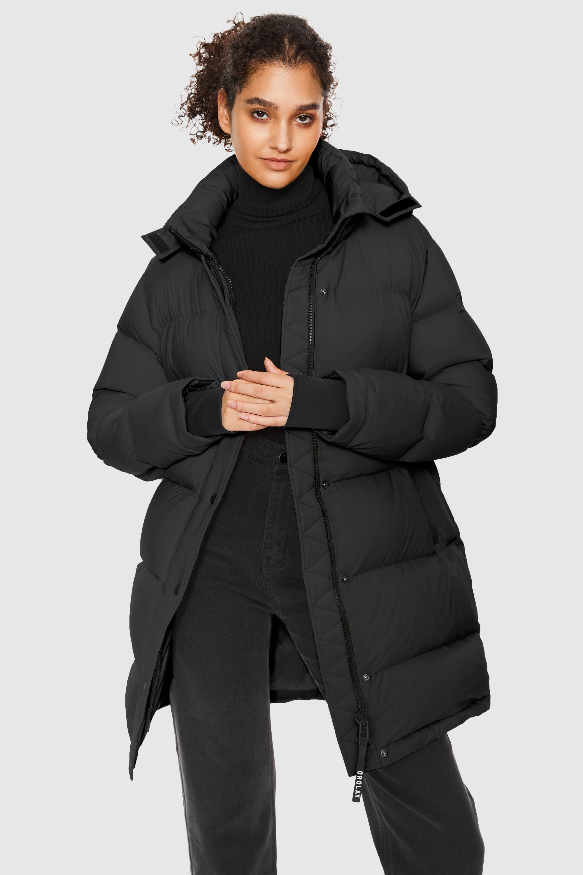 Orolay-Aurora Detachable Hood Down Puffer-#color_Volcanic Ash