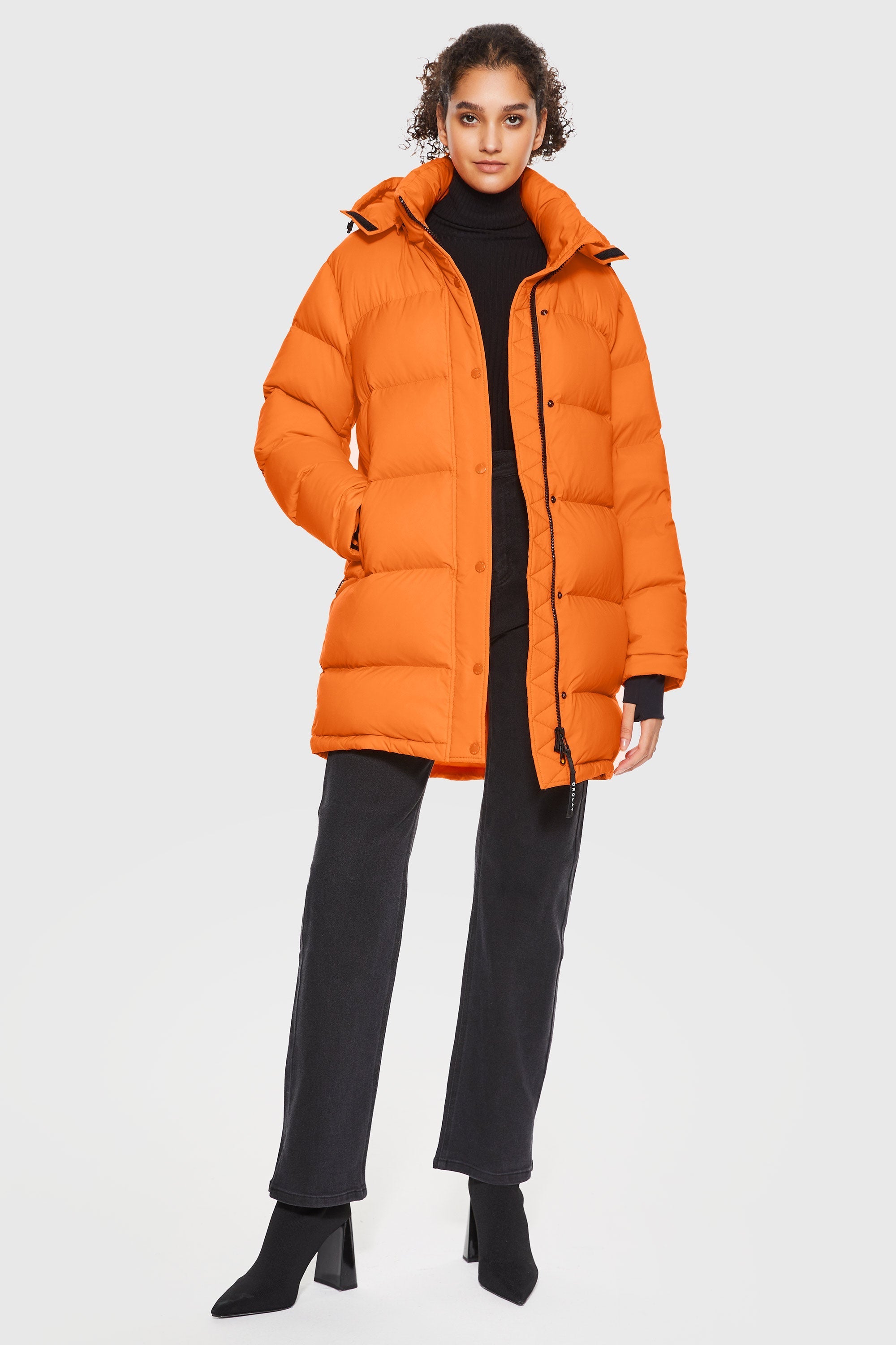 Orolay-Aurora Detachable Hood Down Puffer-#color_Bright Marigold