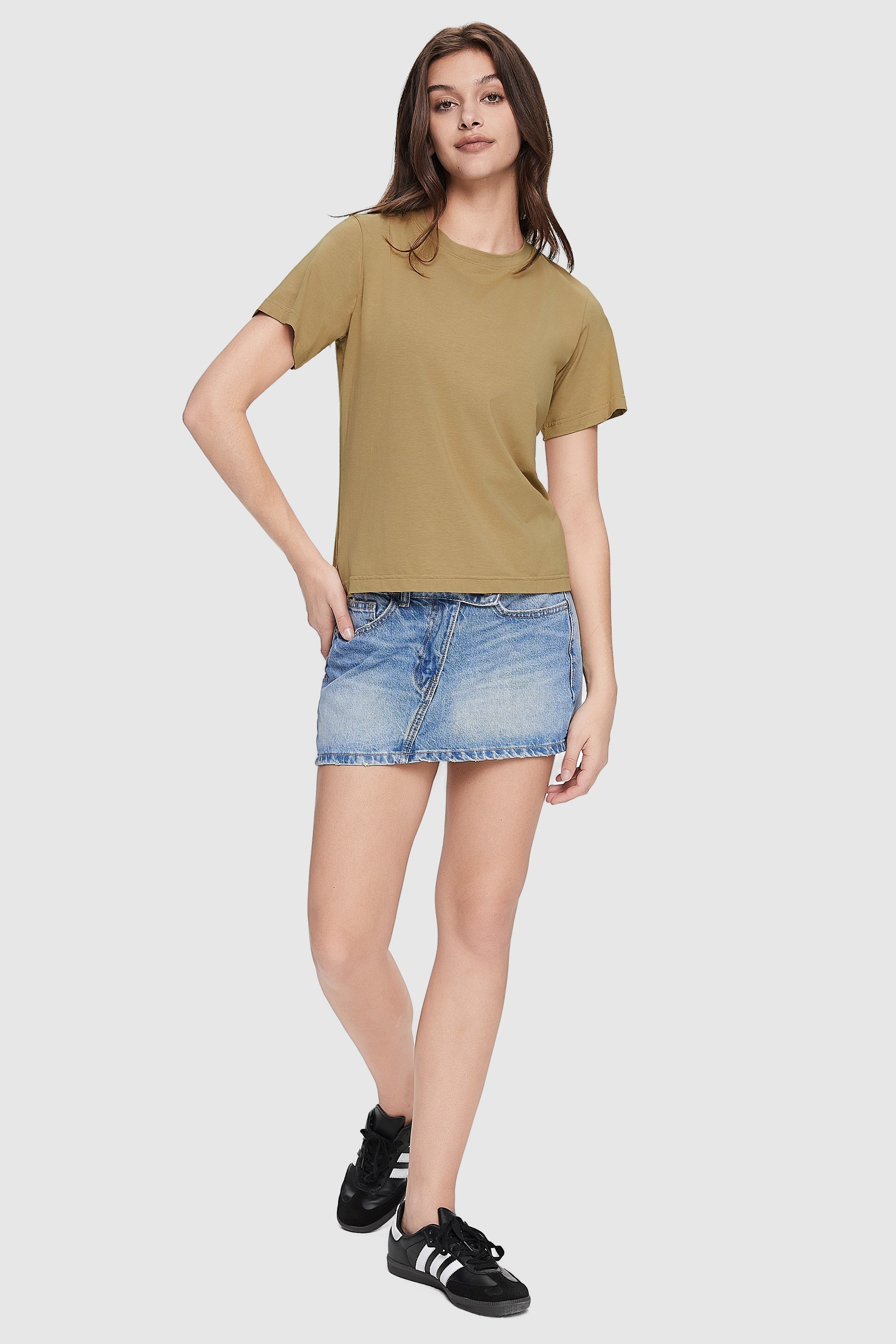 Orolay-Basic Crewneck T-Shirt-#color_Bronze Mist