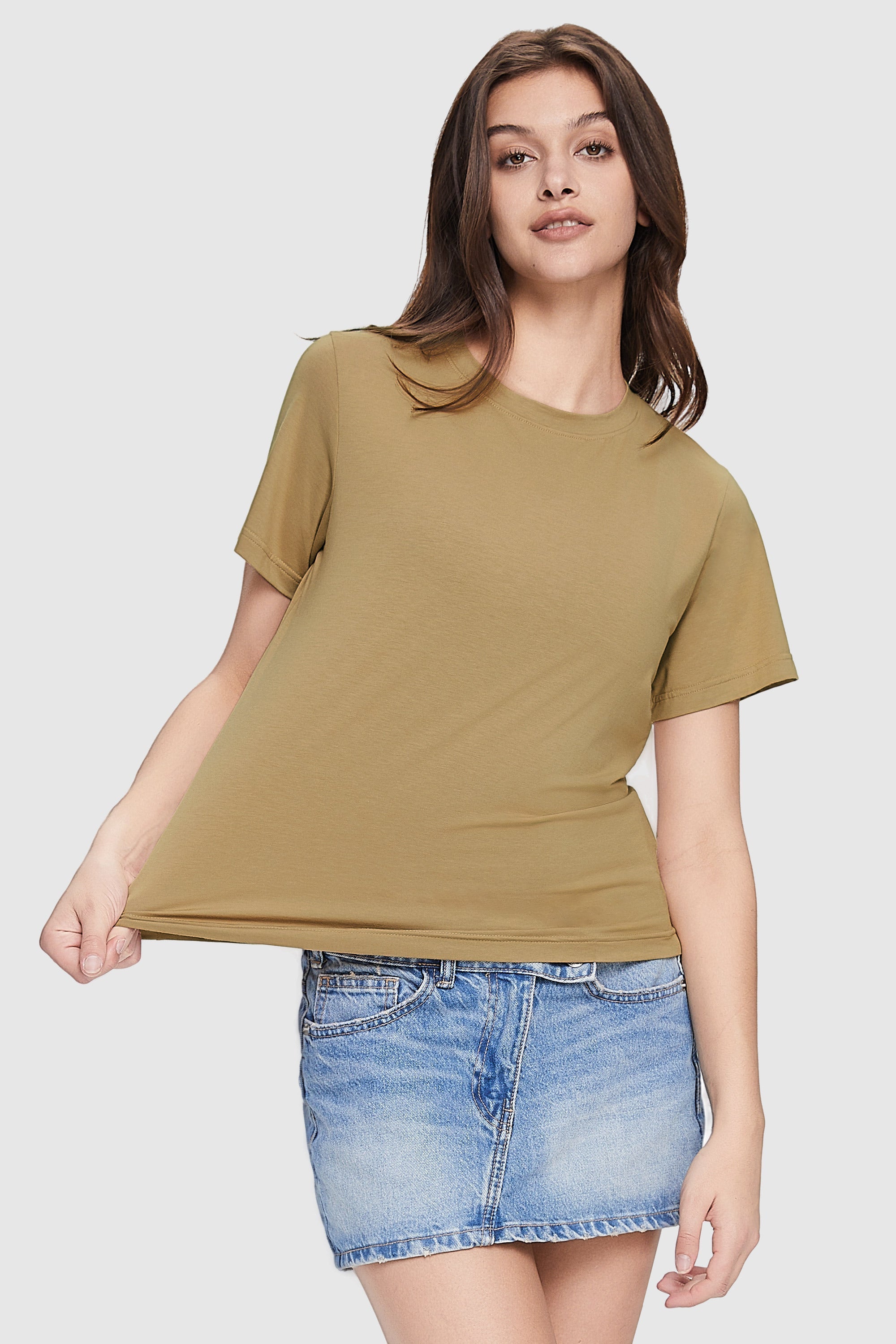 Orolay-Basic Crewneck T-Shirt-#color_Bronze Mist