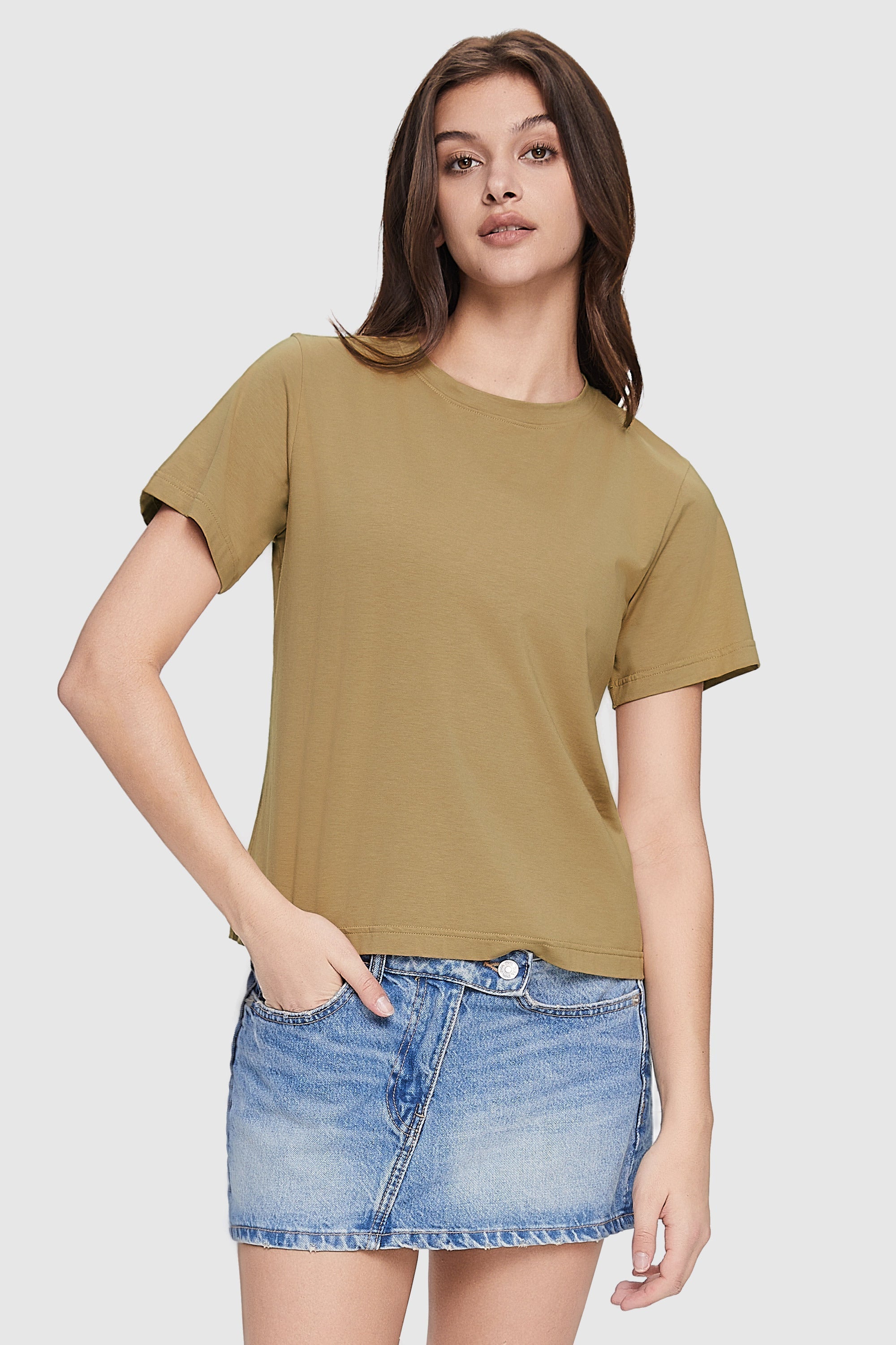 Orolay-Basic Crewneck T-Shirt-#color_Bronze Mist