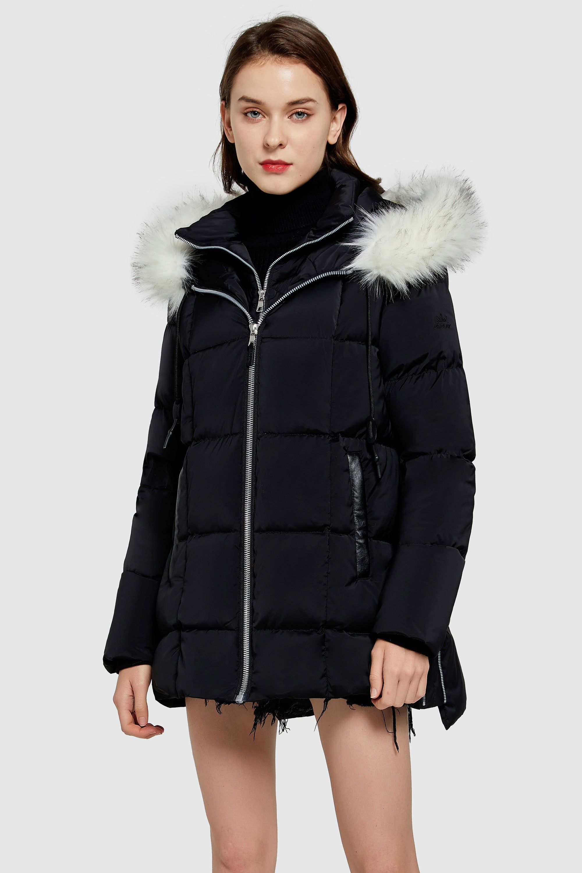 Orolay-Bubble Interior Vest Hooded Puffer-#color_Black