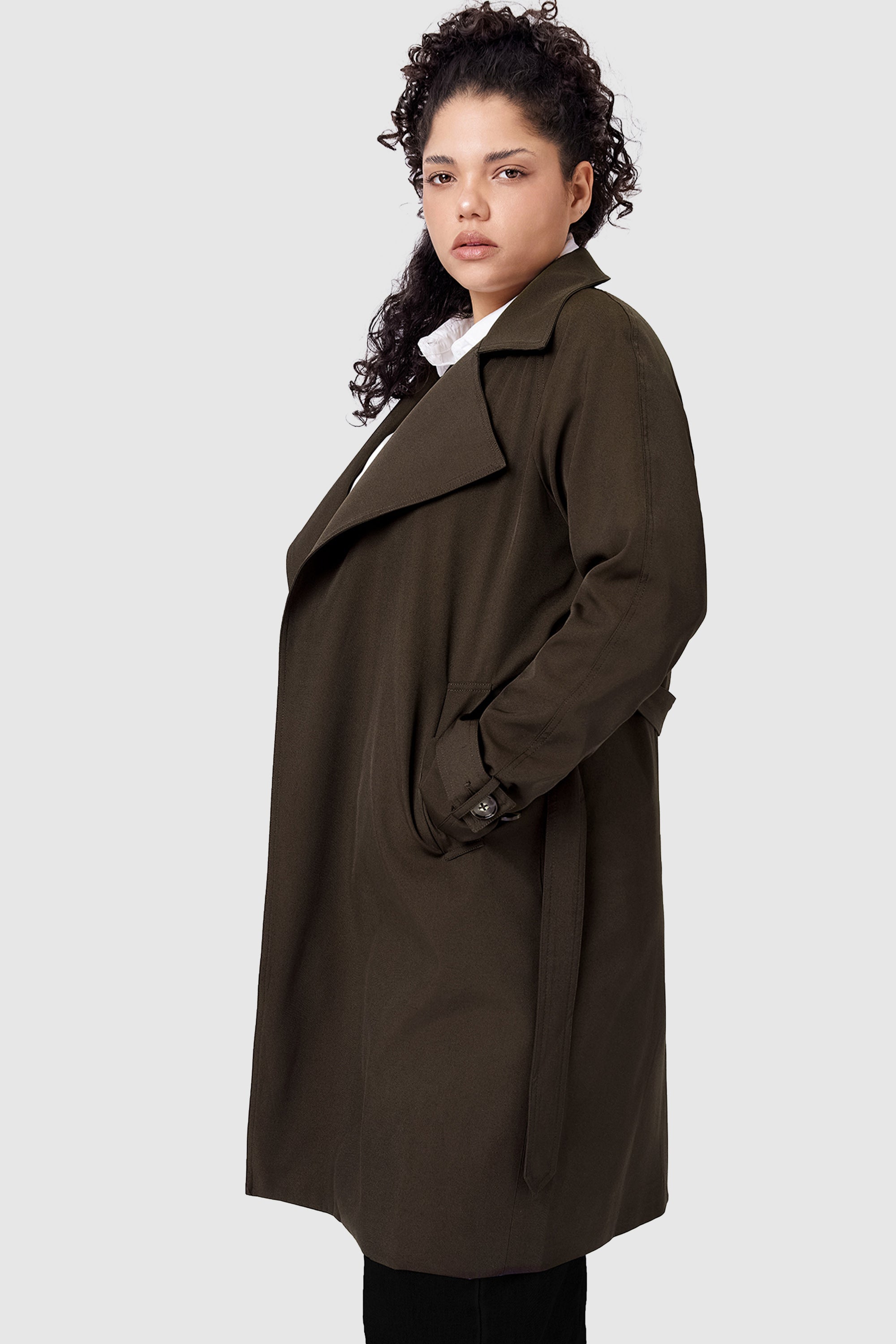 Orolay-Casual Belted Lapel Trench-#color_Fudge