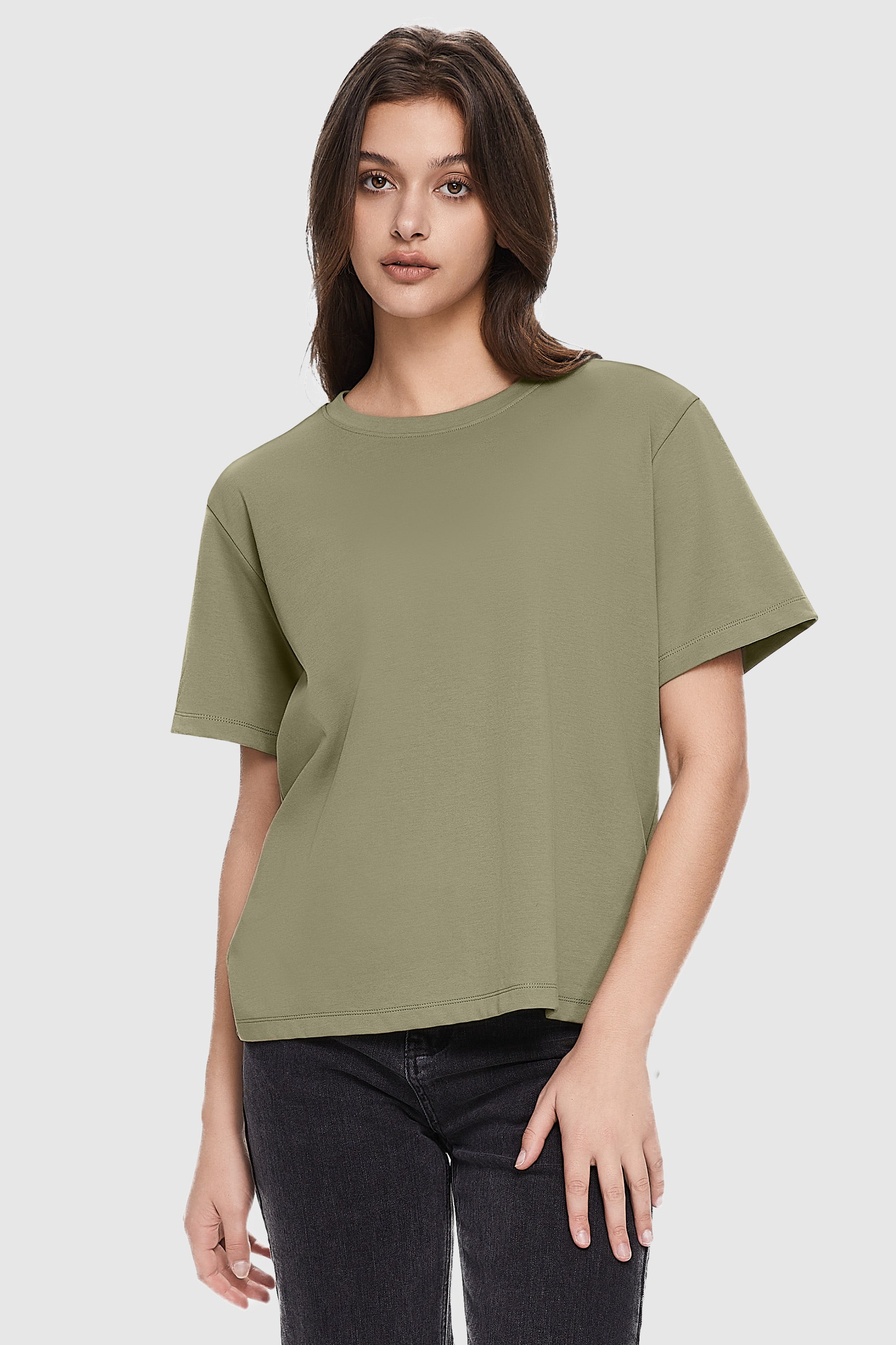 Orolay-Casual Crewneck T-Shirt-#color_Peat Moss