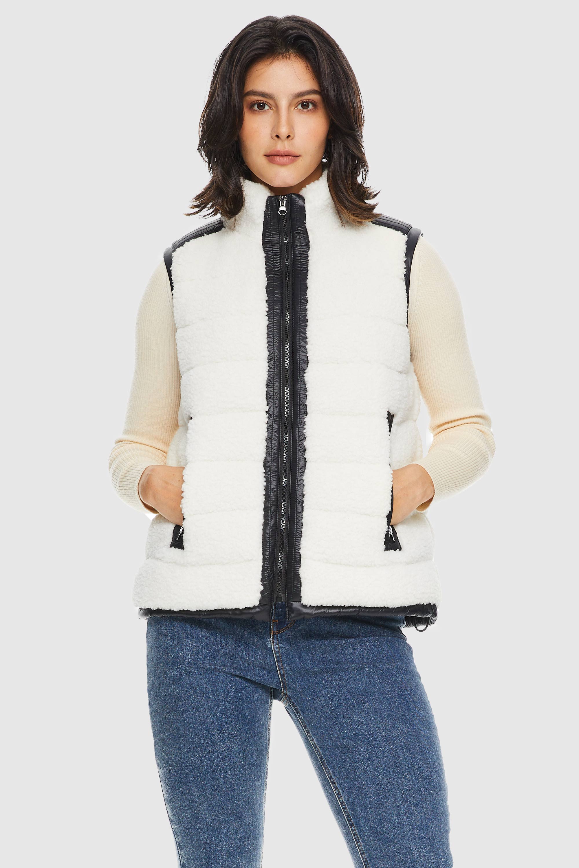 Orolay-Casual Fleece Down Vest-#color_White