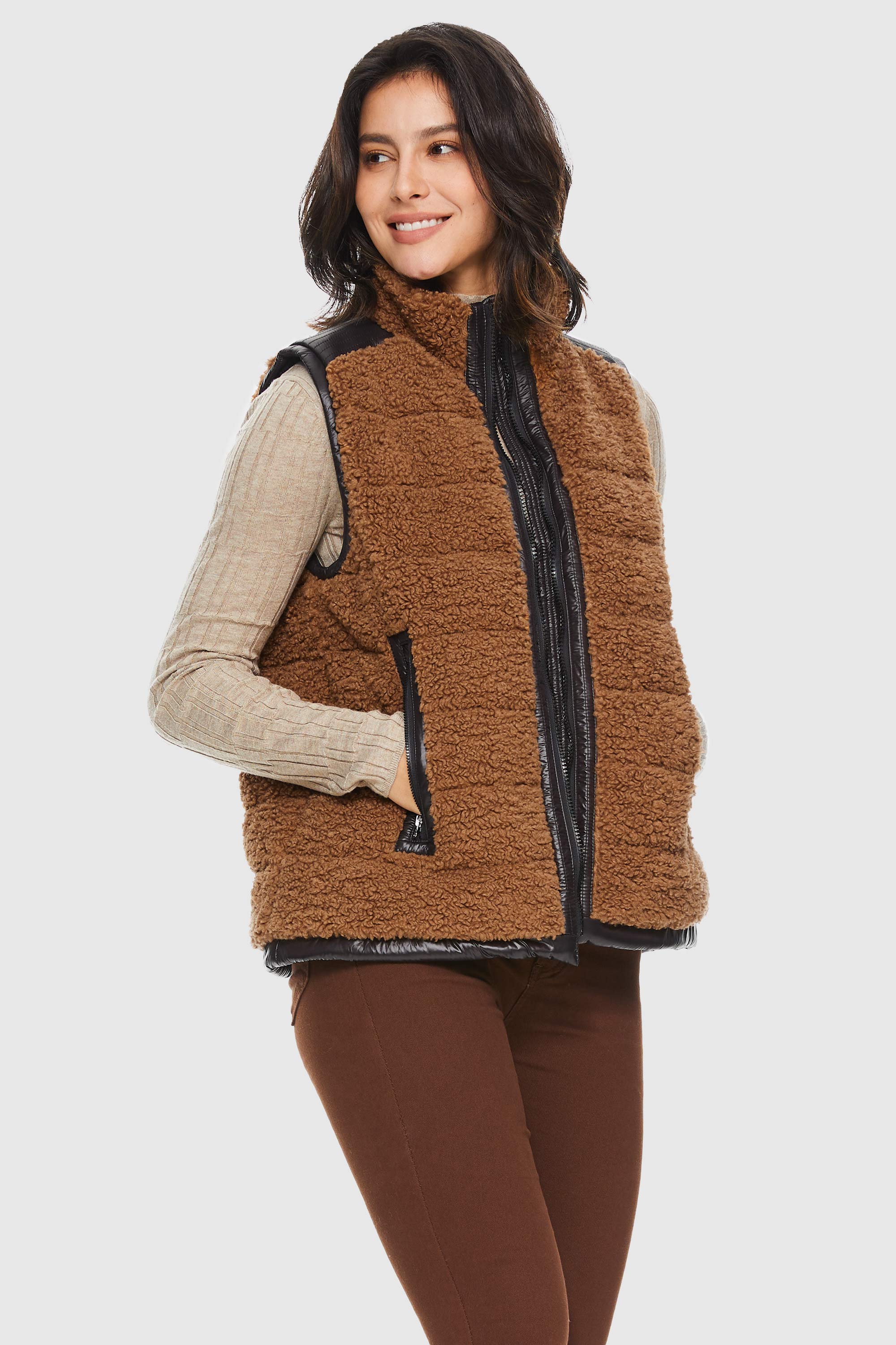 Orolay-Casual Fleece Down Vest-#color_Nuthatch