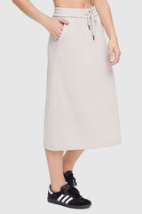 Orolay-Casual High Waisted Midi Skirt-Image 1 of Casual High Waisted Midi Skirt - #color_Beige