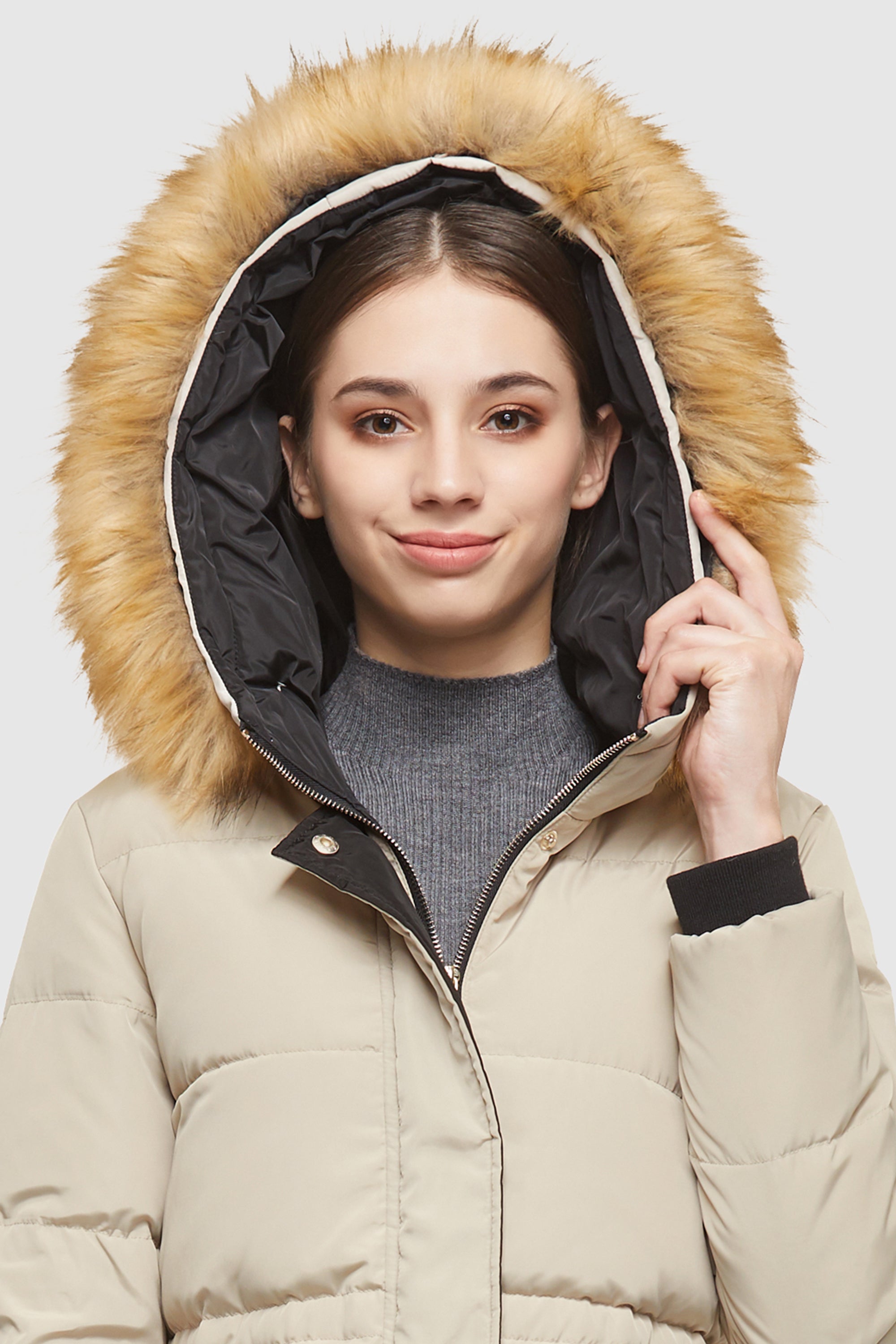 Orolay-Casual Long Hooded Down Coat-#color_Oat Milk