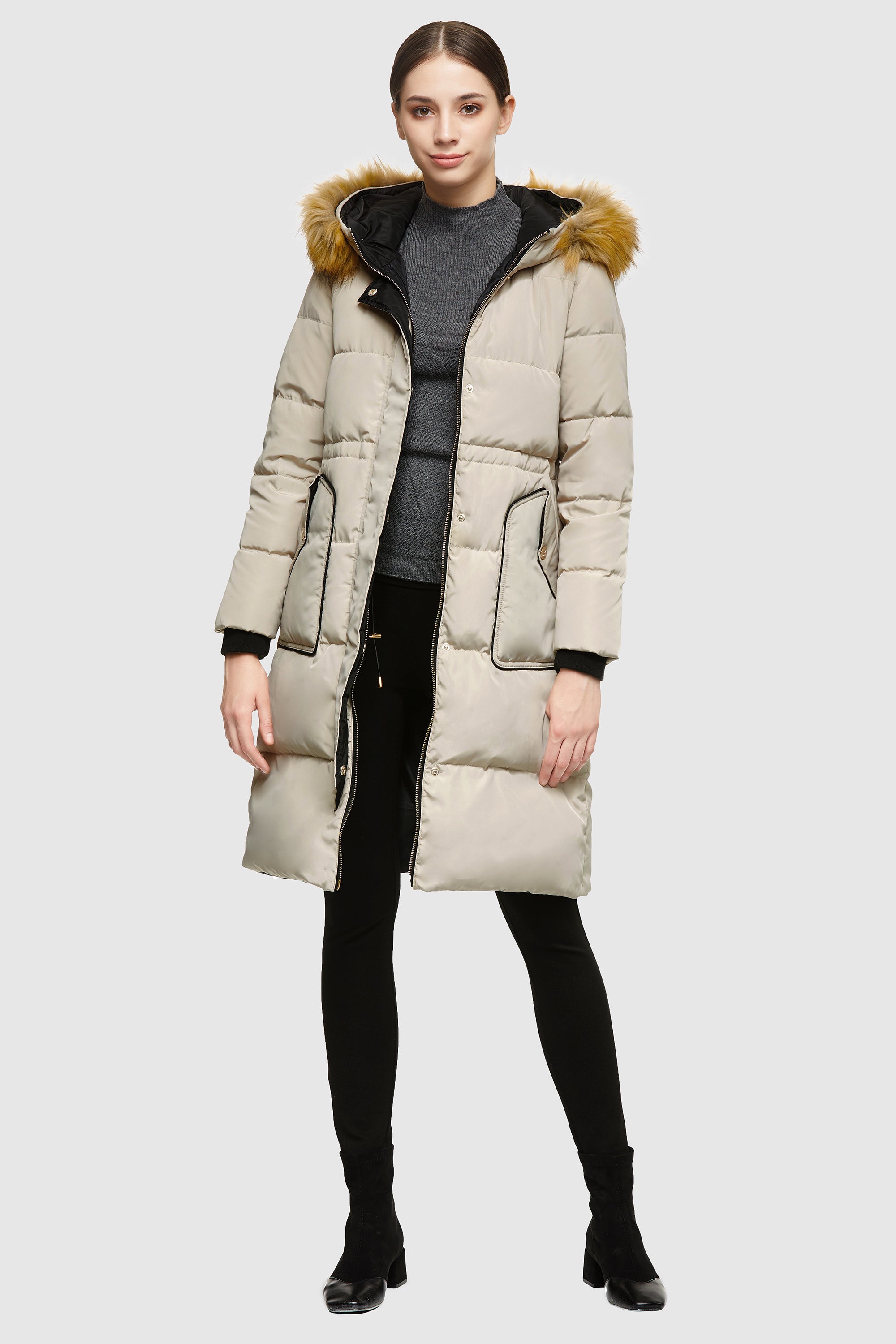 Orolay-Casual Long Hooded Down Coat-#color_Oat Milk