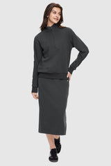 Orolay-Casual Midi Skirt-Image 2 of Causal High Waist Long Skirt - #color_Odyssey Gray