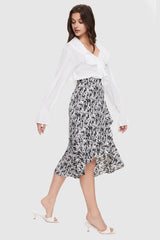 Orolay-Chiffon Midi Skirt-#color_Inkwash Black and White