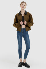 Orolay-Collared Bomber Jacket-#color_Bronze Brown