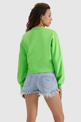 Orolay-Crewneck Drop Shoulder Cropped Sweatshirt-#color_Green Flash