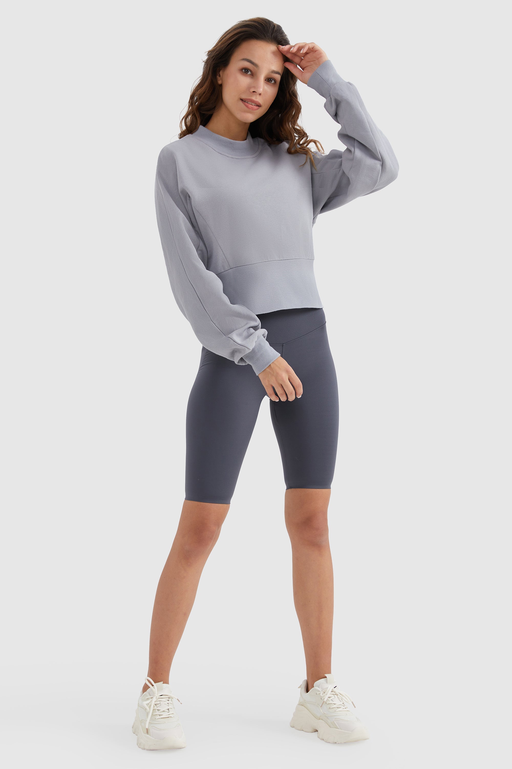 Orolay-Crewneck Drop Shoulder Cropped Sweatshirt-#color_Gull Gray