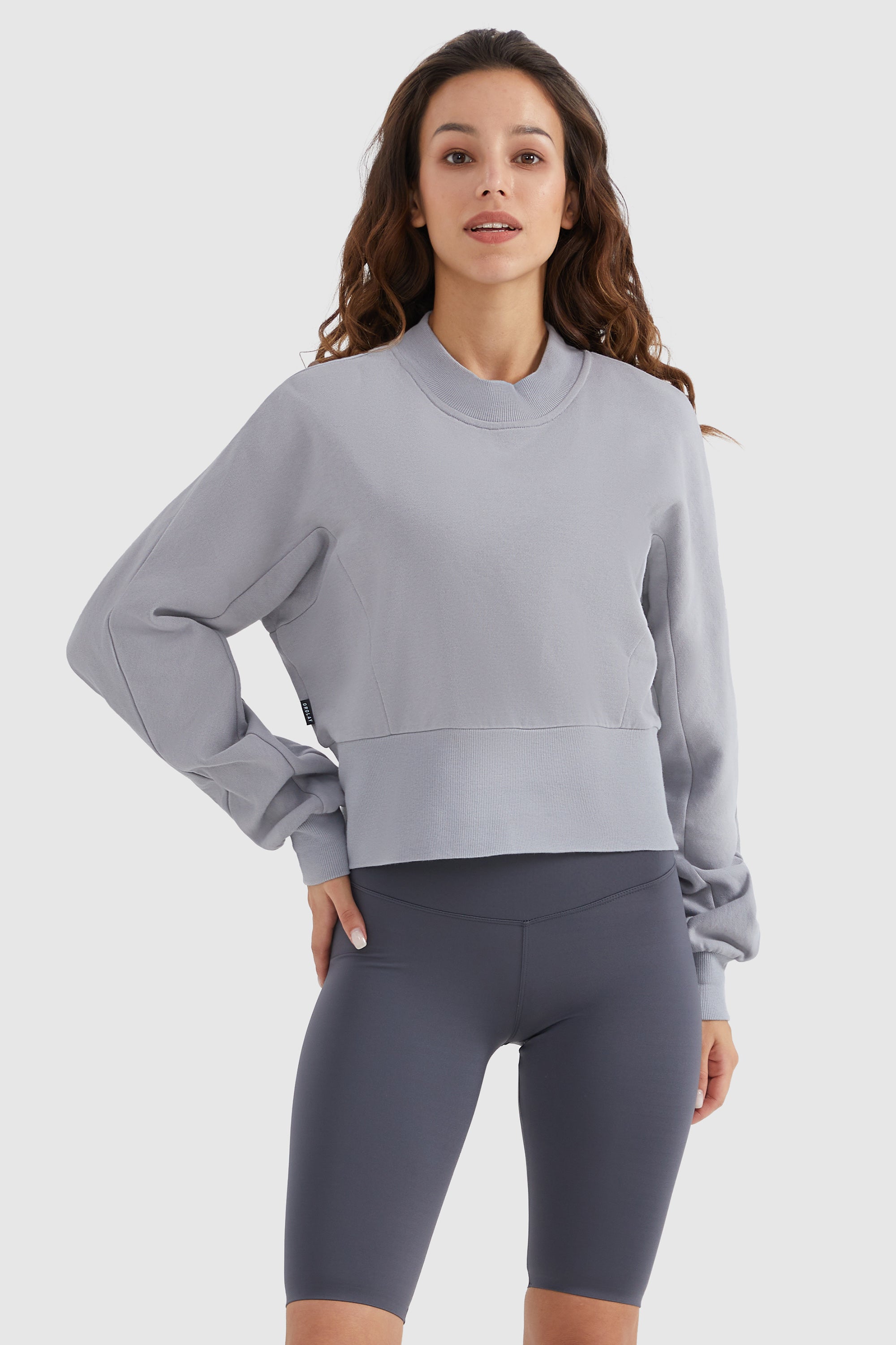 Orolay-Crewneck Drop Shoulder Cropped Sweatshirt-#color_Gull Gray