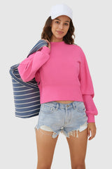 Orolay-Crewneck Drop Shoulder Cropped Sweatshirt-#color_Pink Cosmos