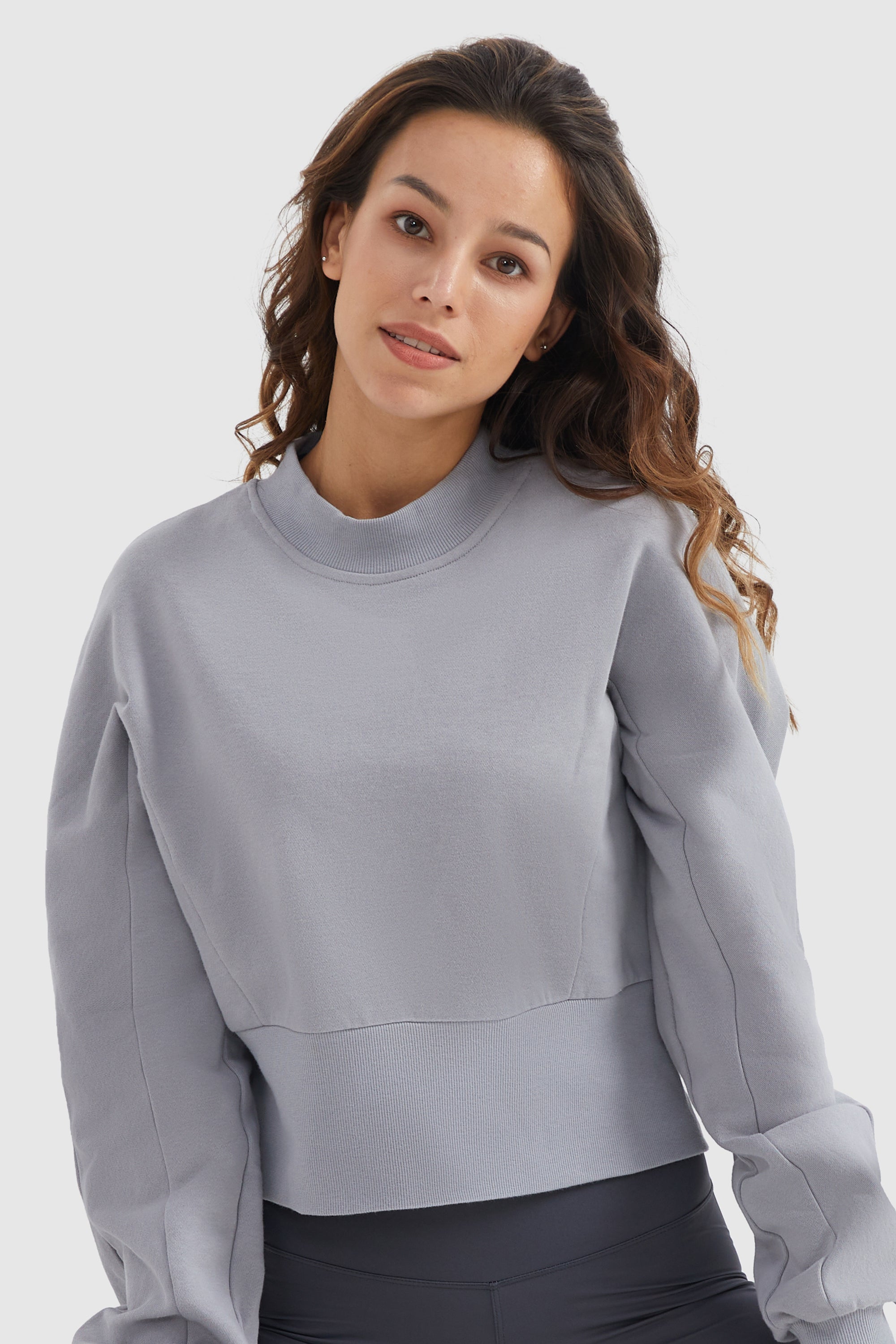 Orolay-Crewneck Drop Shoulder Cropped Sweatshirt-#color_Gull Gray