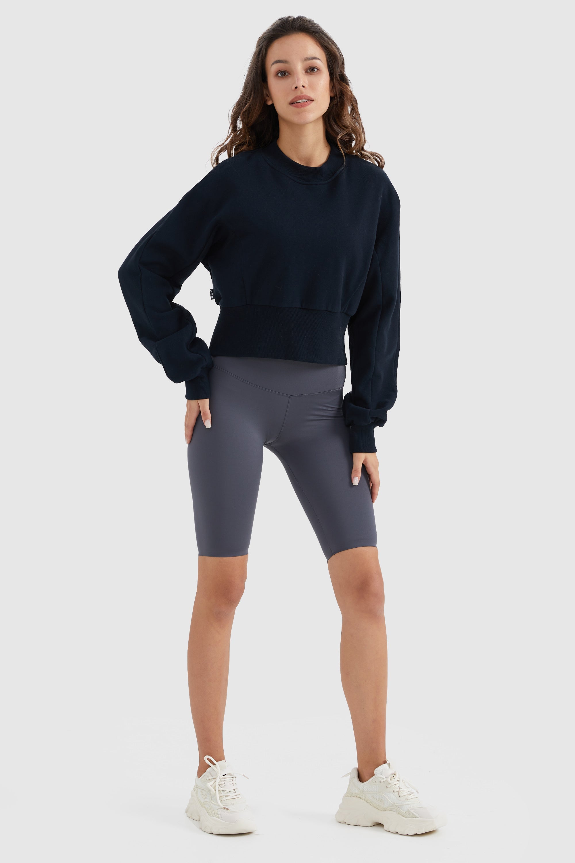 Orolay-Crewneck Drop Shoulder Cropped Sweatshirt-#color_Night Sky