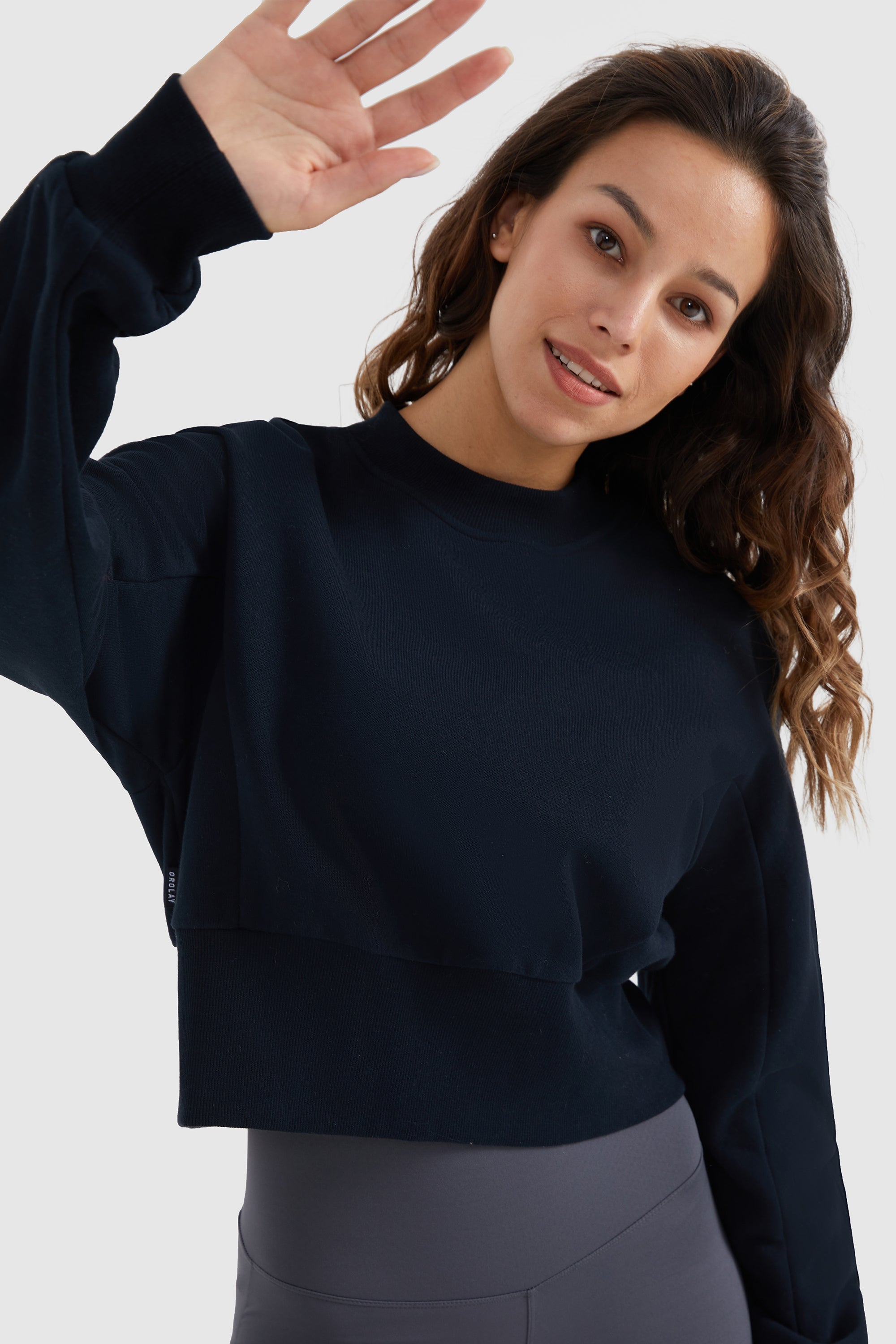 Orolay-Crewneck Drop Shoulder Cropped Sweatshirt-#color_Night Sky