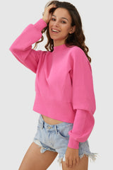 Orolay-Crewneck Drop Shoulder Cropped Sweatshirt-#color_Pink Cosmos