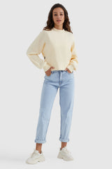 Orolay-Crewneck Drop Shoulder Cropped Sweatshirt-#color_Almond Oil